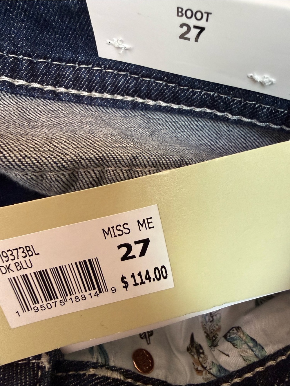 NWT Miss Me mid rise boot jeans w cntrst stitch/high design pockets retail $118 - Picture 7 of 14
